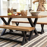 美式复古实木餐桌椅组合铁艺实木办公桌会议桌工作台休闲咖啡桌子