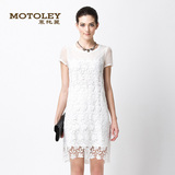 Motoley慕托丽新款蕾丝勾花拼接半身短裙雪纺连衣裙
