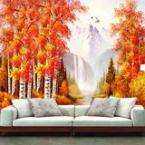 现代简约大型壁画壁纸墙纸电视卧室客厅沙发背景墙油画红色枫叶