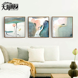 天海画艺荷花抽象现代中式客厅挂画三联装饰画沙发背景墙餐厅壁画