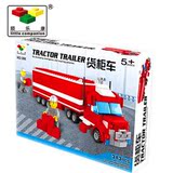 益智早教玩具正品顺乐康306拼装积木建构红色大型货柜车货车卡车