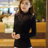 高领蕾丝打底衫2015新款秋季黑色女装长袖上衣薄莫代尔T恤