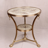 美式奢华大理石陶瓷桌面圆形纯铜茶几边几角几欧式装饰双层小桌子