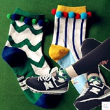 日本原宿风 彩色条纹波浪棉袜袜子家居袜 彩色球球运动袜