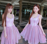 高端定制2015夏季女装新款MAJE显瘦蓬蓬裙粉色镂空无袖连衣裙美裙