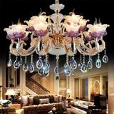 欧式奢华浪漫紫色玻璃水晶灯简欧风格锌合金客厅吊灯后现代餐厅灯
