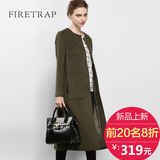 Firetrap原创多口袋长款羊毛呢大衣 欧美大牌秋冬新款毛呢外套女