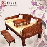 东方阁 中式实木沙发罗汉床三件套 仿古榆木雕花1米1.2米罗汉床榻