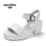 Westlink/西遇2016夏季新款 防水台厚底粗高跟凉鞋魔术贴真皮女鞋