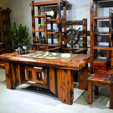 中式茶几功夫茶艺桌方形老船木茶桌椅组合实木仿古家具茶台电磁炉
