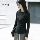 Amii[极简主义]2016秋装女新款套头圆领修身显瘦大码长袖针织毛衣