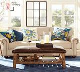 柒家家居 新款可定制美式乡村实木单人沙发 现代宜家布艺三人沙发