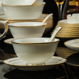 景德镇骨瓷餐具套装 60头碗盘碟套装 手绘镶金浮雕出口级