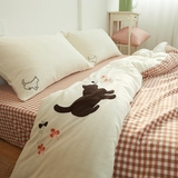 外贸出口纯棉水洗棉麻四件套被床单床笠式床上用品简约日式小清新