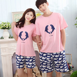 韩国睡衣女式夏天情侣夏季纯棉短袖可爱家居服男款加肥加大码套装