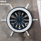地中海风格创意手工船舵壁挂钟 个性海洋轮盘时尚客厅钟 45cm