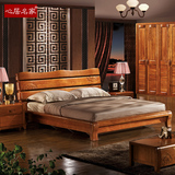 心居名家 实木床 实木家具  新中式高箱床 1.8米实木双人大床