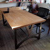 美式复古实木餐桌椅组合长方形折叠饭桌简约铁艺餐桌烤漆电脑桌