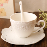 新骨瓷白瓷花瓣边浮雕欧式陶瓷咖啡杯 碟子 唯美蝴蝶花朵小水杯