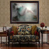 手绘现代简约中式装饰画 中方方形美女艺术裸体荷塘油画厦门画廊