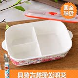 包邮创意可爱卡通陶瓷饭盒长方三格密封盒微波炉便当午餐盒保鲜碗