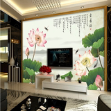 中式水墨山水情荷花 大型定制壁画电视背景客厅卧室背景壁纸墙布