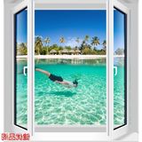假窗户装饰贴纸椰树海滩 墙贴新款竖版假窗贴风景 3D立体仿真窗其