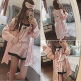 2016夏季新款韩版睫毛粉色睡衣吊带睡袍套装家居服女潮三件套冰丝