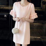 2016新款女装清纯可爱连衣裙清新裙子夏学生粉色带袖显瘦甜美韩国