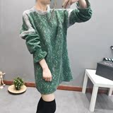 2016秋季新款女装毛衣欧美风双层蕾丝加厚拼接兔毛针织连衣裙