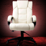 出口头层牛皮电脑椅家用时尚按摩办公椅子转椅米白色真皮大班椅
