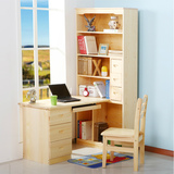 实木转角台式书柜电脑桌儿童书桌书架组合 松木写字台学习桌家用