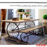 欧式咖啡厅车轮桌椅组合铁艺实木创意户外休闲铁艺车轮桌椅创意