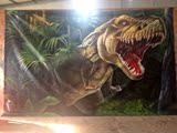 逼真3D恐龙墙绘壁画墙画客厅三维立体动物犀牛油画彩绘手绘装饰画