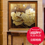 东南亚风格泰式手绘油画客厅玄关书房装饰画有框画挂画金箔荷花