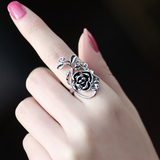 欧美夸张复古戒指 时尚仿古银怀旧 潮女个性食指 玫瑰花朵装饰品