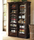 林木家具美式乡村家具可定制 实木书柜 移动门书柜 玻璃门书柜