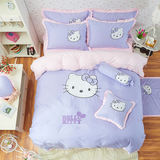 韩国儿童公主床上用品三四件套卡通纯棉全棉Kitty被套床罩粉紫色