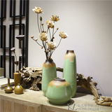 现代中式绿色陶瓷花瓶客厅素雅禅意花瓶玄关古典插花器摆件包邮