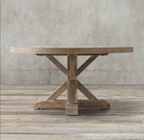 美式乡村实木圆形圆餐桌老榆木饭桌子大圆桌会议桌书桌咖啡厅桌椅