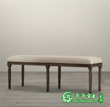 美式复古做旧实木床尾凳 欧式布艺换鞋凳 仿古雕刻板凳 卧室家具