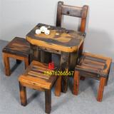 老船木茶桌仿古中式实木迷你小型茶几家具阳台功夫泡茶台桌椅组合