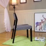 现代水曲柳实木真皮餐厅椅胡桃黑色 酒店椅布可拆洗亚麻布艺椅子
