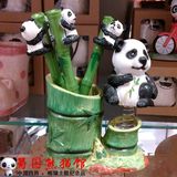 四川旅游纪念品 熊猫竹子笔筒 熊猫陶瓷摆件 成都特色 外事礼品