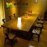 美式乡村实木办公桌多人会议桌子酒店餐桌椅组合复古洽谈桌大班台