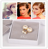 欧洲正品代购迪奥Dior 女白色大小珍珠两用 耳钉耳环经典圆珠款