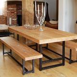 餐桌椅子家用复古实木组合做旧铁艺组装个性咖啡酒店办公会议长桌