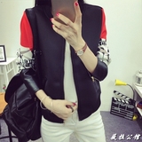 韩版BF风太空棉棒球服女 时尚撞色卫衣开衫 原宿短款夹克外套 D98