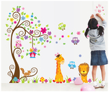 儿童卧室 书房卡通动物狮子长颈鹿墙贴画PVC透明膜墙贴纸可移除贴