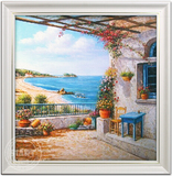 瑞堂 现代简约玄关有框画白框装饰画 简欧手绘油画 地中海风景027